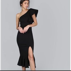 Black Midi Ruffle Dress